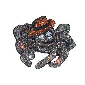 Halloween Glittery Spider Brooch With Orange Hat & Googly Eyes